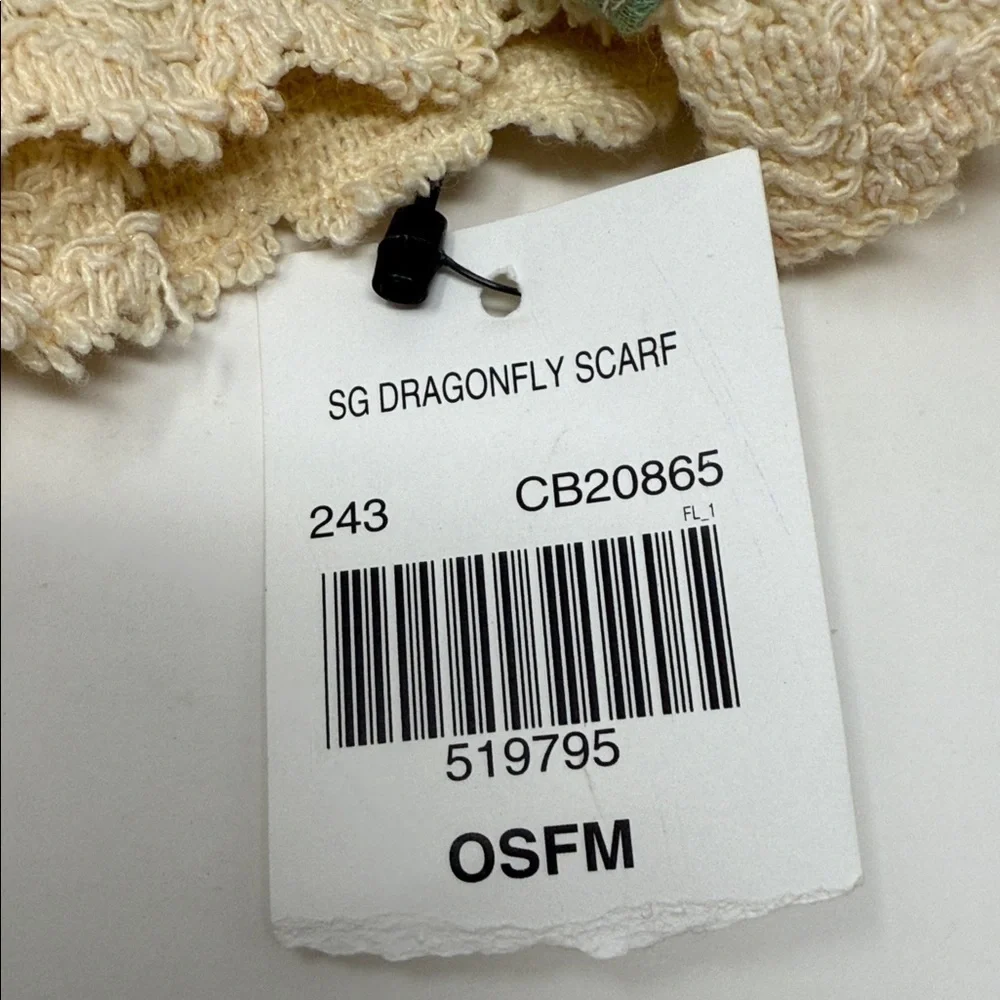 Women’s Vintage Beige Dragonfly Scarf 70x20”
